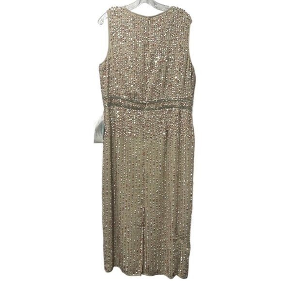 Mac Duggal Nude Sequin Beaded Midi Sheath Dress NWT Size 14 - Picture 8 of 16